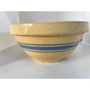 Early Hull Pottery Utility Yellow Ware Blue Band 9" Mixing Bowl